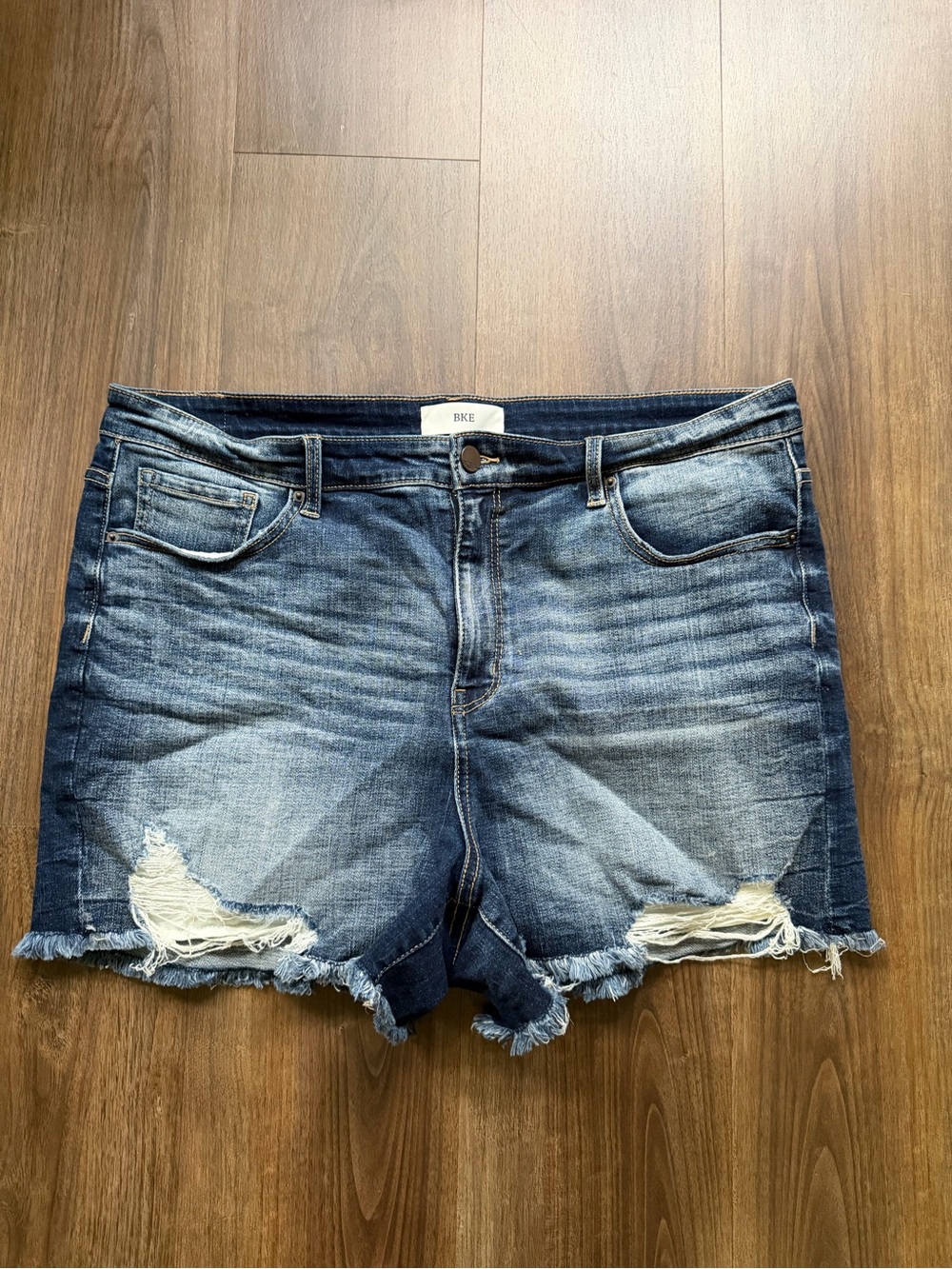 BKE Distressed Washed Blue Denim Shorts